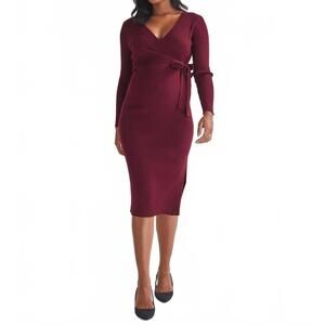 NEW ANGEL MATERNITY wool knit maternity midi dress in red